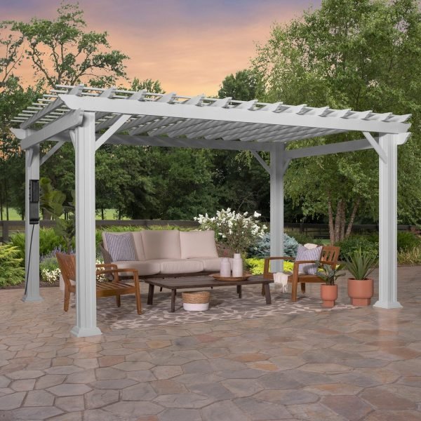 14×12 Hawthorne Traditional Steel Pergola With Sail Shade Soft Canopy thumbnail 2