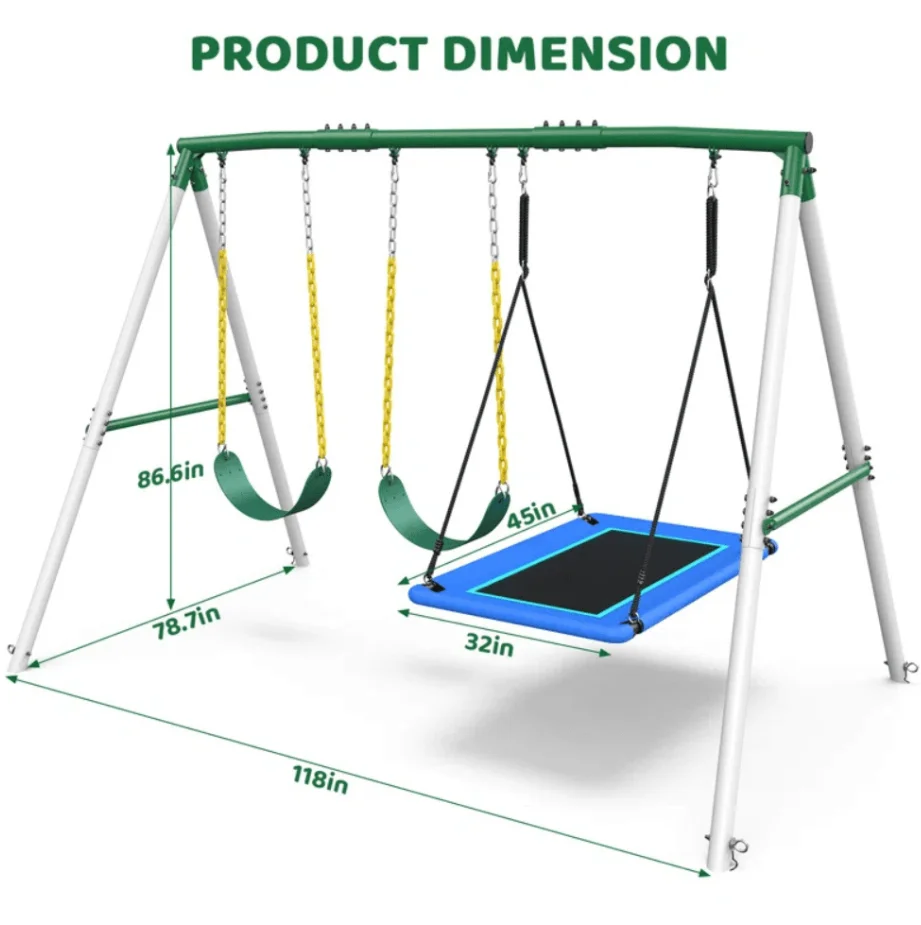 660lbs Heavy Duty Swing Set With 1 Platform Swing, 2 Belt Swings thumbnail 6