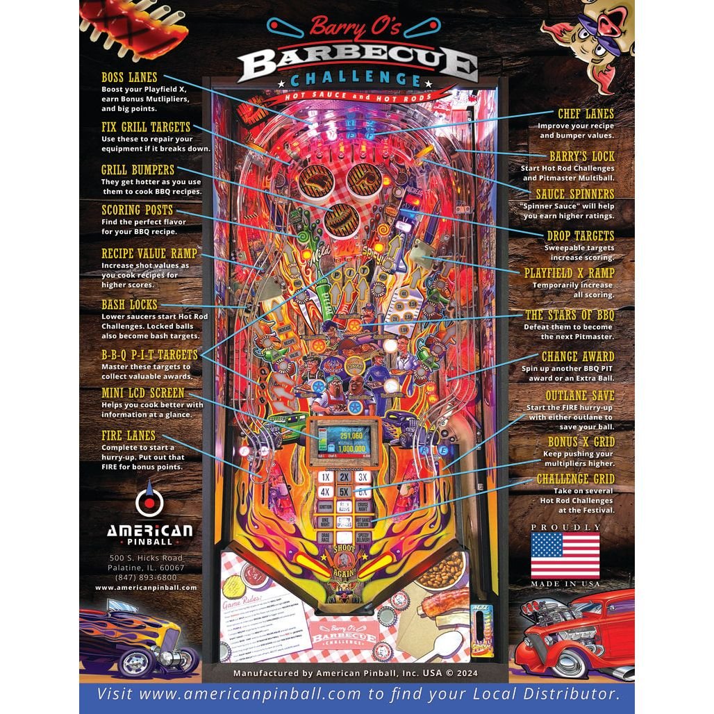 American Pinball Barry O’s BBQ Challenge Limited Edition Pinball Machine thumbnail 3