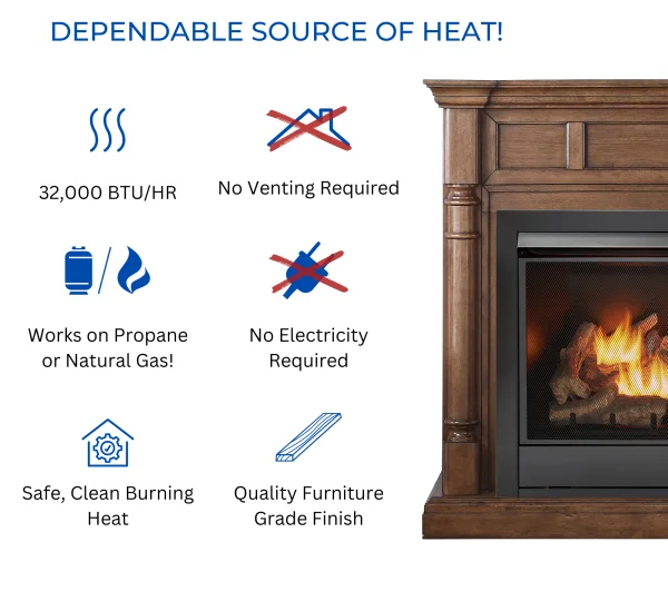 Duluth Forge Full Size Dual Fuel Ventless Gas Fireplace With Mantel – 32,000 BTU, Remote Control, Walnut Finish – Model# FDI32R-M-WN thumbnail 4