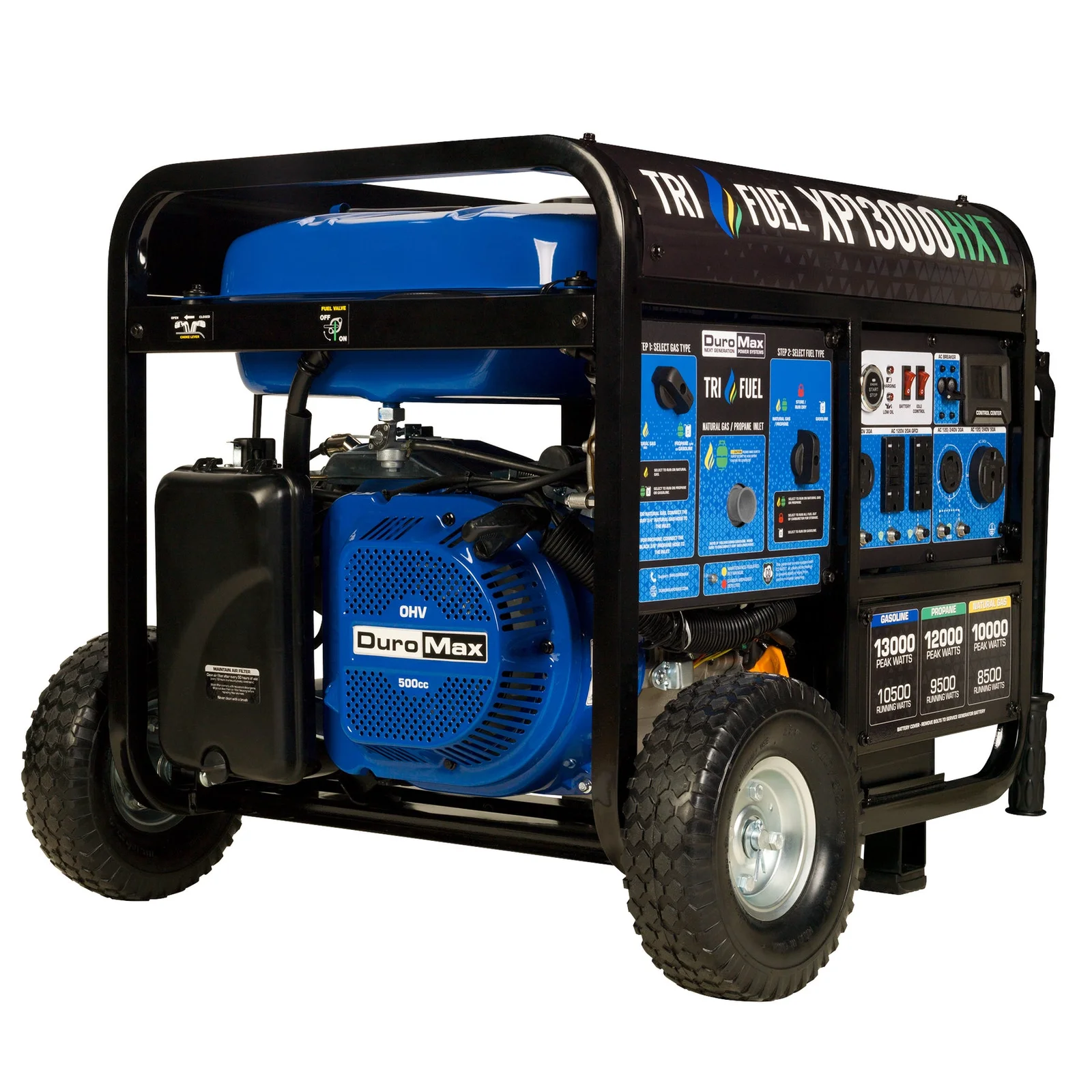 DuroMax XP13000HXT 13,000-Watt Electric Start Tri-Fuel Portable Generator with CO Alert