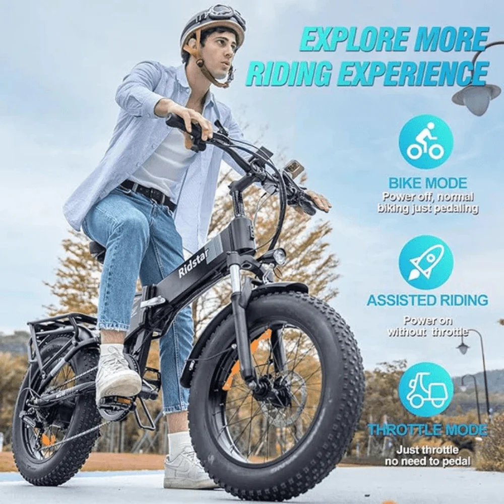 Folding Ebikes for Adults Ridstar 750W Motor 48V 14AH Removable Battery 20 X 4.0 Fat Tire Shimano 7-Speed 19.8MPH Electric Bike thumbnail 2