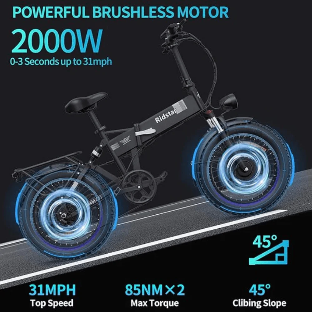 Folding Ebikes for Adults Ridstar 750W Motor 48V 14AH Removable Battery 20 X 4.0 Fat Tire Shimano 7-Speed 19.8MPH Electric Bike thumbnail 6