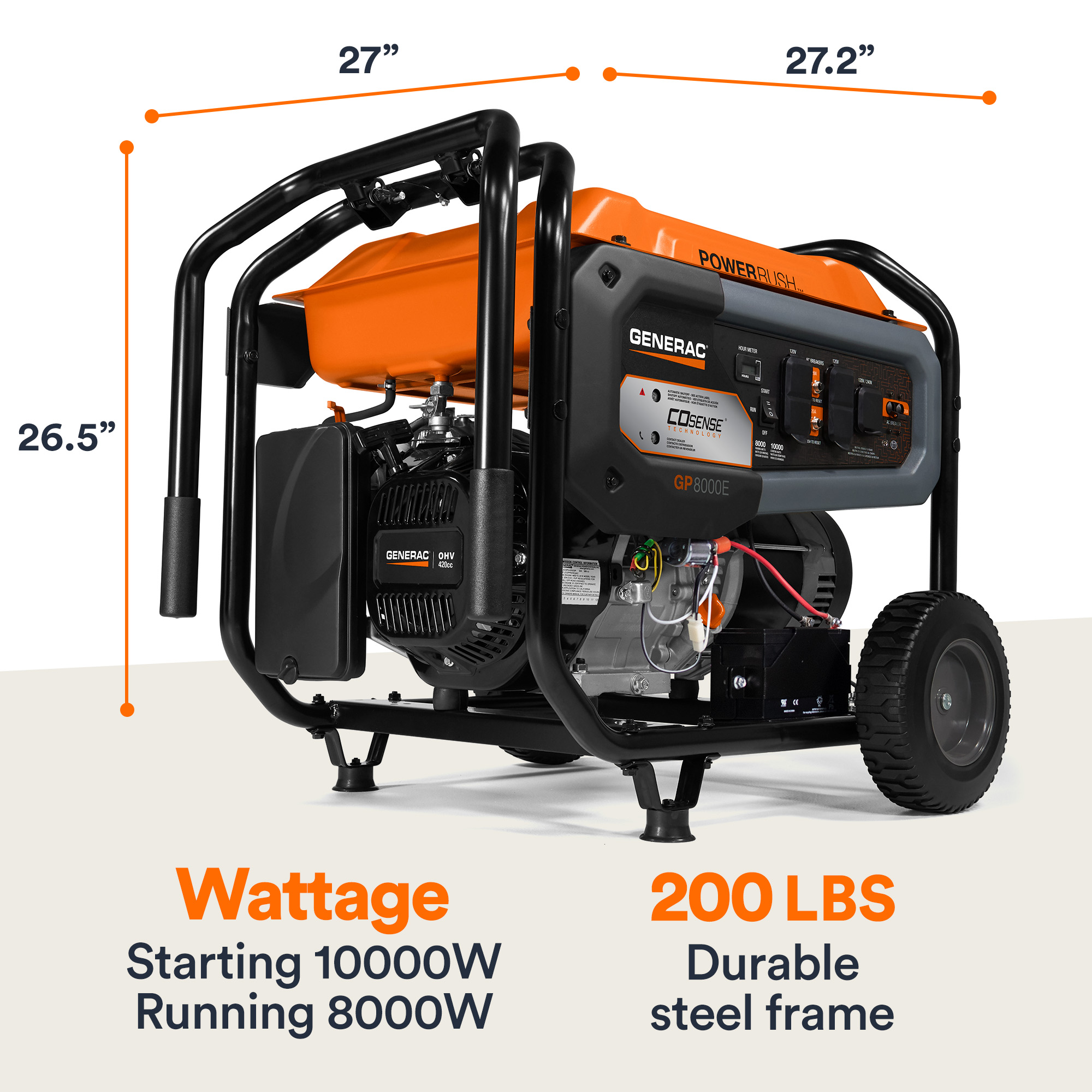 Generac GP8000E 8000-Watt Electric Start Portable Generator with COsense