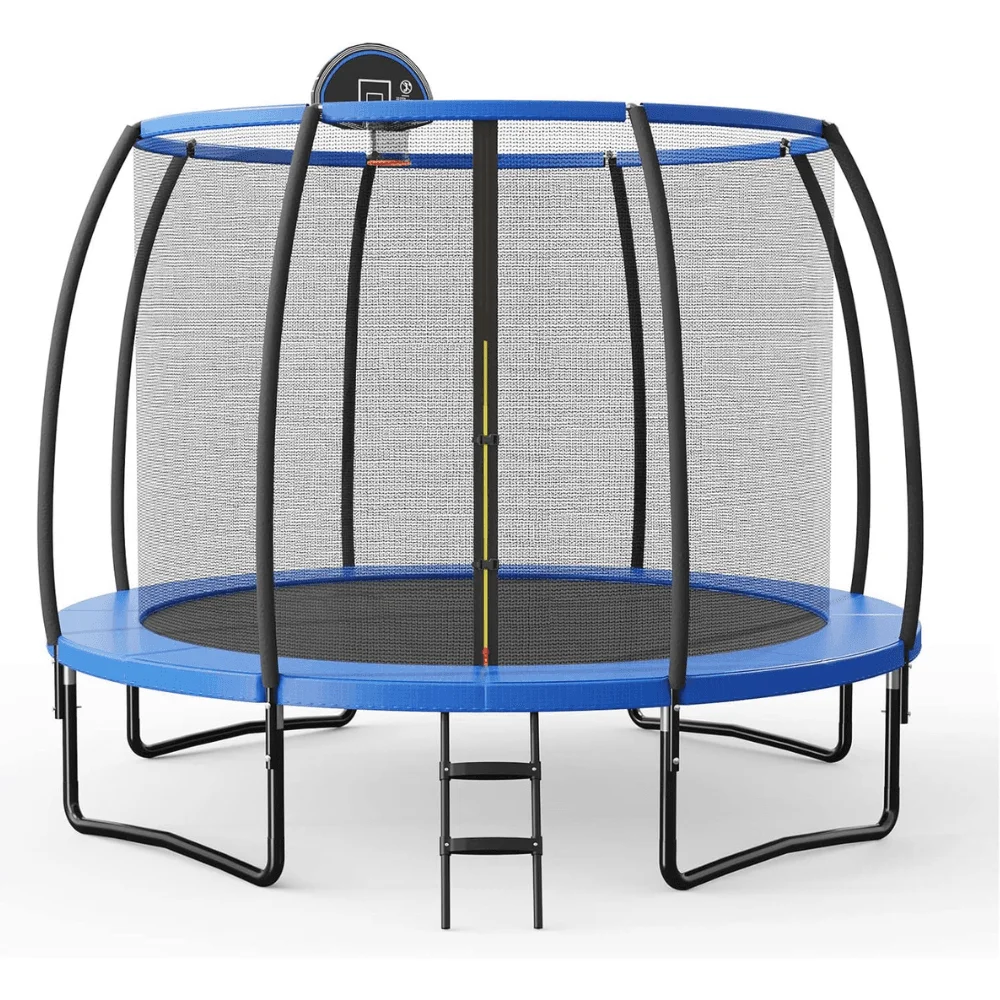 Giantex 8FT 10FT 12FT Trampoline with Enclosure, ASTM Approved Outdoor Large Trampoline with Ladder