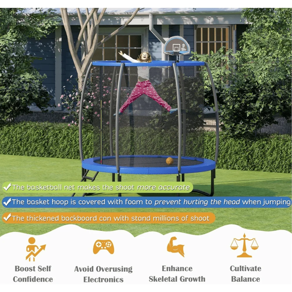Giantex 8FT 10FT 12FT Trampoline with Enclosure, ASTM Approved Outdoor Large Trampoline with Ladder thumbnail 2