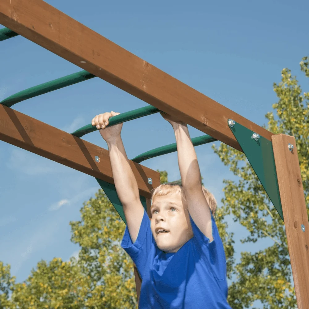 Knightsbridge Plus Complete Wooden Outdoor Playset with Monkey Bars, Slide, Rock Wall and Swing Set Accessories thumbnail 4