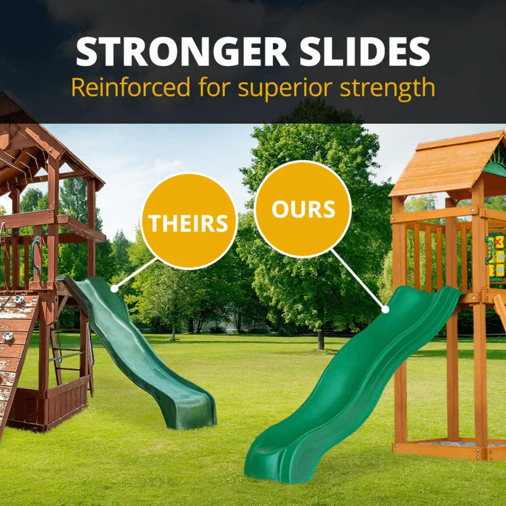 Outing III Wooden Outdoor Playground with Wood Roof, Monkey Bars, Slide, Swings set, and Backyard Playset Accessories thumbnail 2