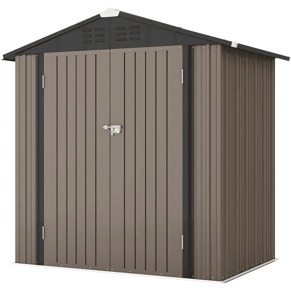 Patiowell 6 ft. W x 4 ft. D Outdoor Storage Brown Metal Shed with Sloping Roof and Double Lockable Door (24.8 sq. ft.)