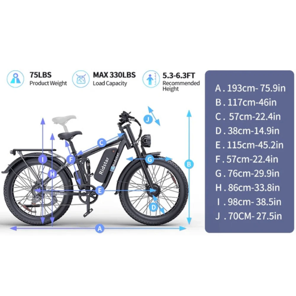 Ridstar E26 Pro Dual Motor 2000W 48V 23AH / E26 1000W 48V 15.6AH E-Bike thumbnail 4