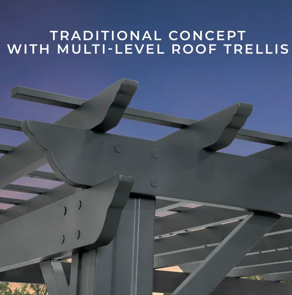 Stratford 12 Ft. X 10 Ft. Black Steel Traditional Pergola with Sail Shade Soft Canopy thumbnail 6