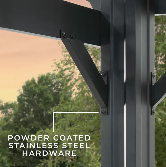 Stratford 12 Ft. X 10 Ft. Black Steel Traditional Pergola with Sail Shade Soft Canopy thumbnail 7