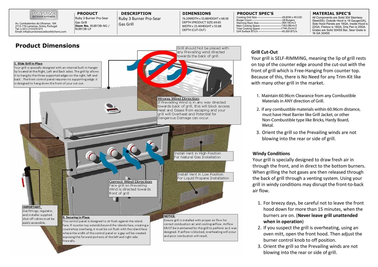 Sunstone Ruby 3 Burner Gas Grill thumbnail 6