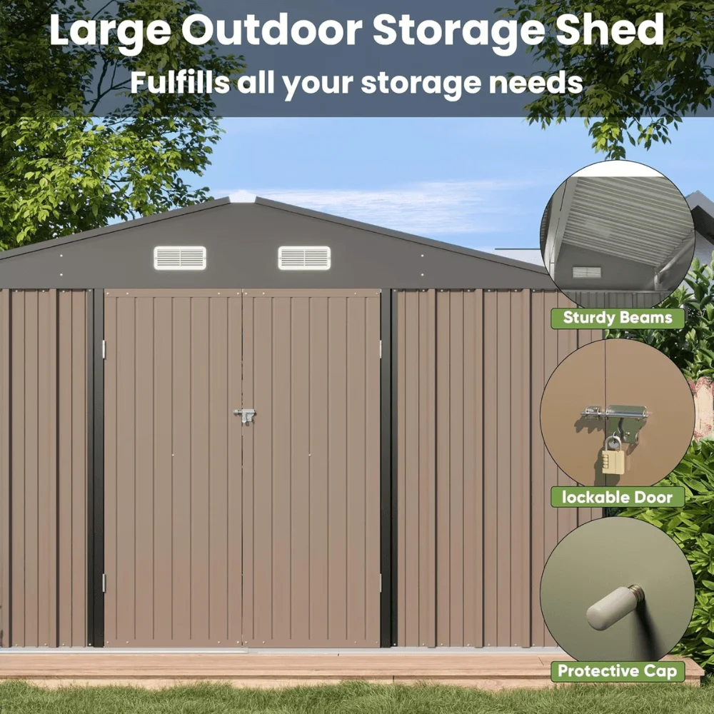 VEIKOUS 10 ft. W x 10 ft. D Outdoor Metal Storage Shed in Gray (100 sq. ft.) thumbnail 4