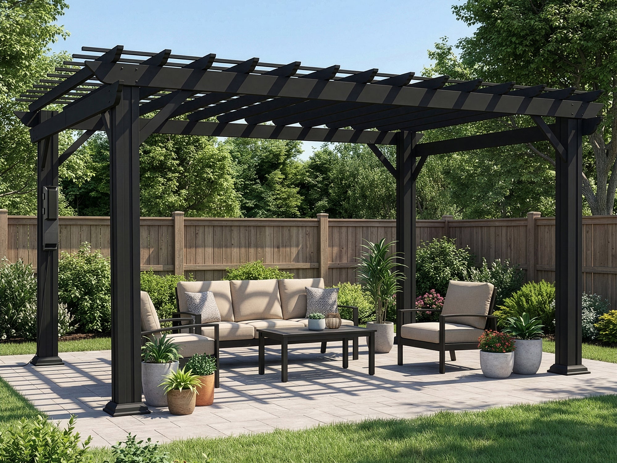 14×12 Hawthorne Traditional Steel Pergola With Sail Shade Soft Canopy