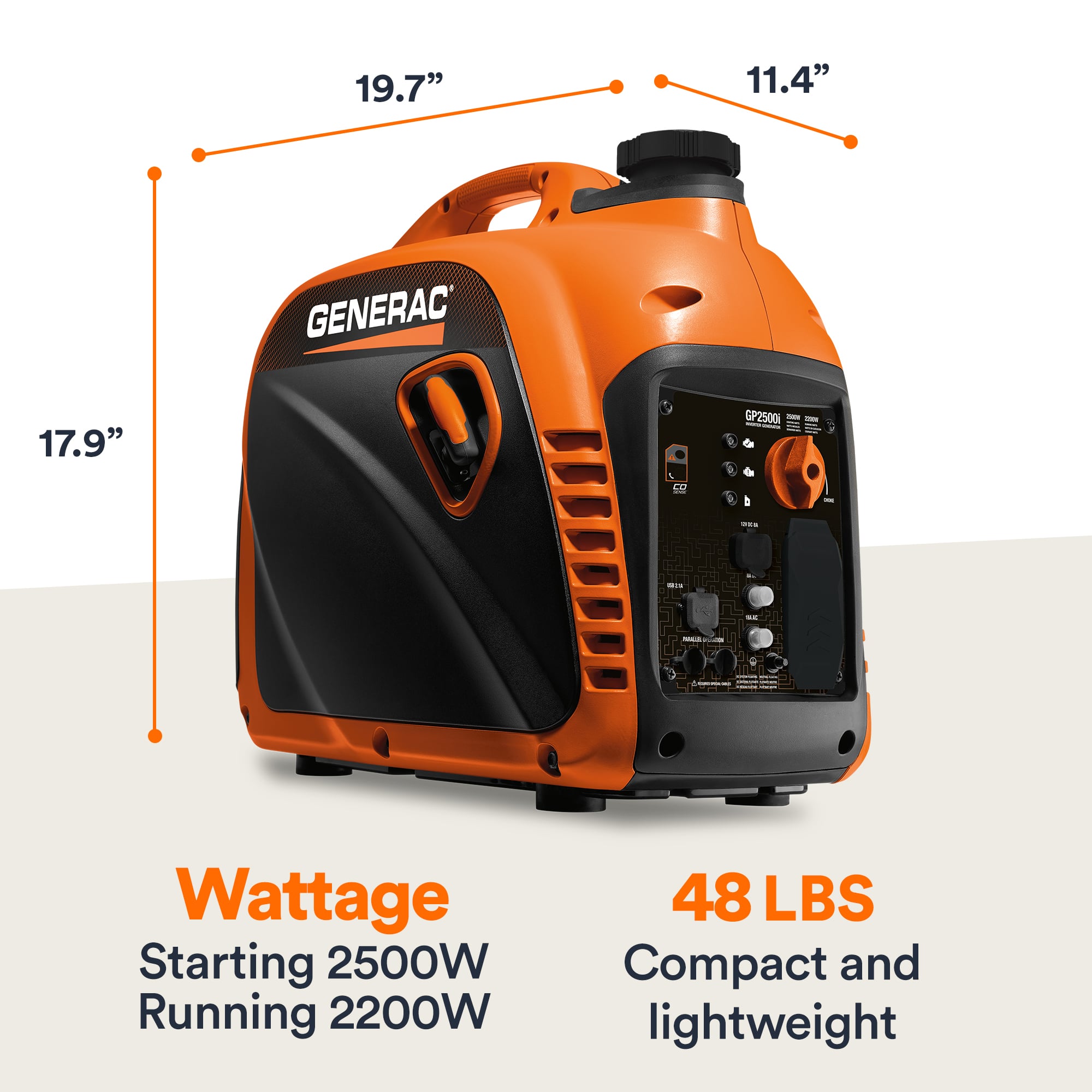 Generac 8251 GP2500i 2500-Watt Portable Inverter Generator with COsense