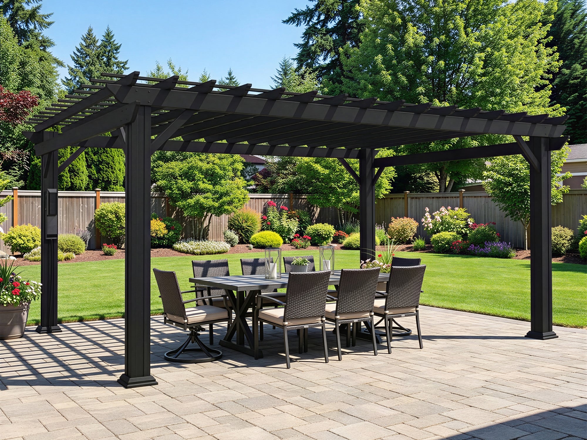 Stratford 16 Ft. X 12 Ft. Black Steel Traditional Pergola with Sail Shade Soft Canopy