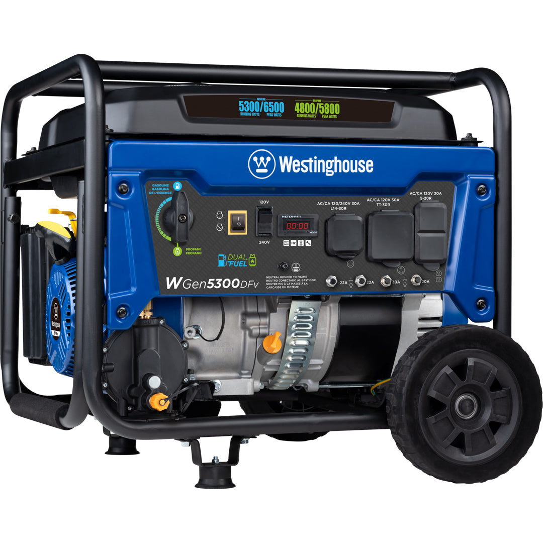 Westinghouse WGen5300DFv Dual Fuel Portable Generator with RV Ready 30A Outlet